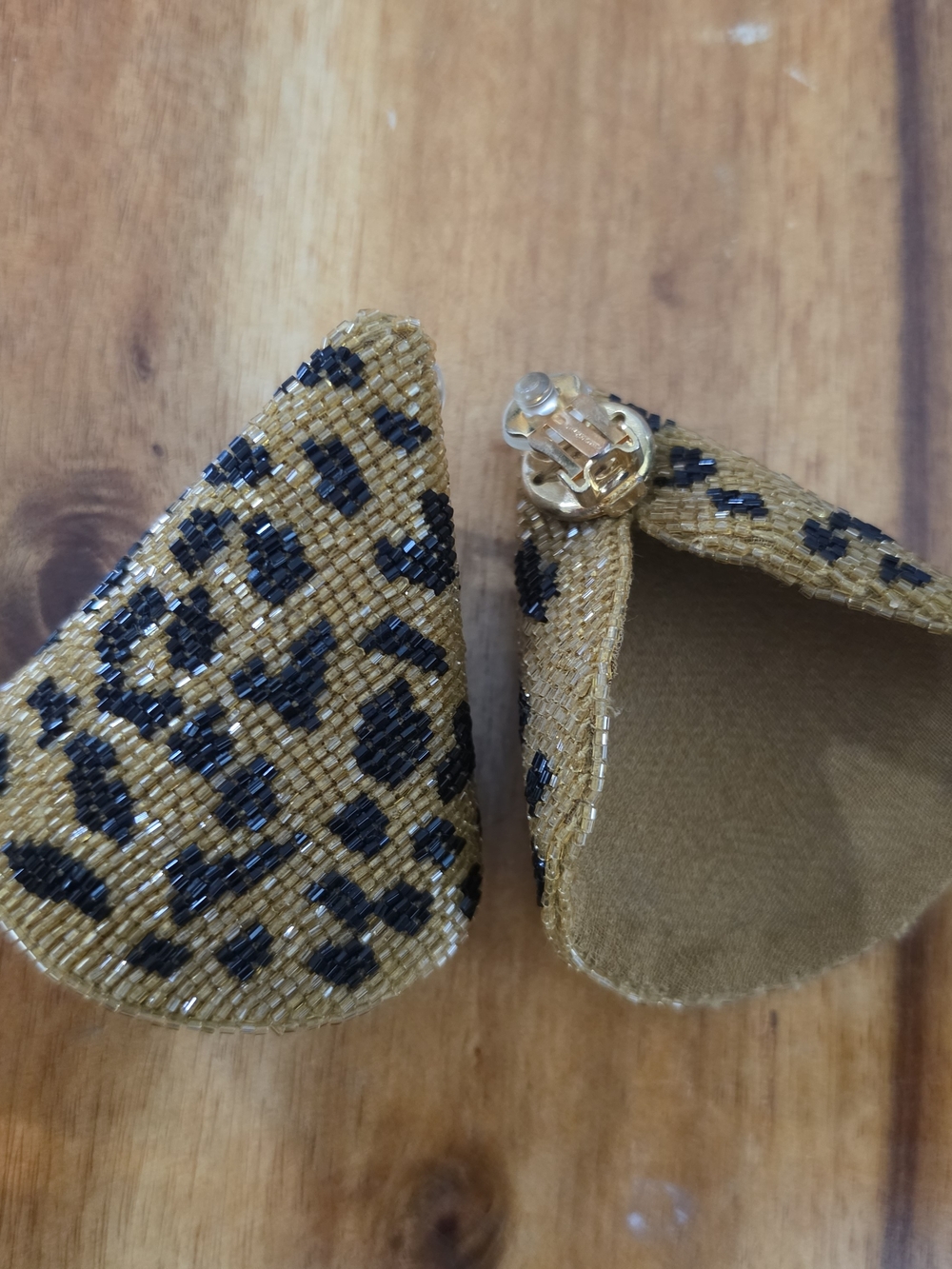 Leopard Bead Clip-On Earrings in Brown and Black